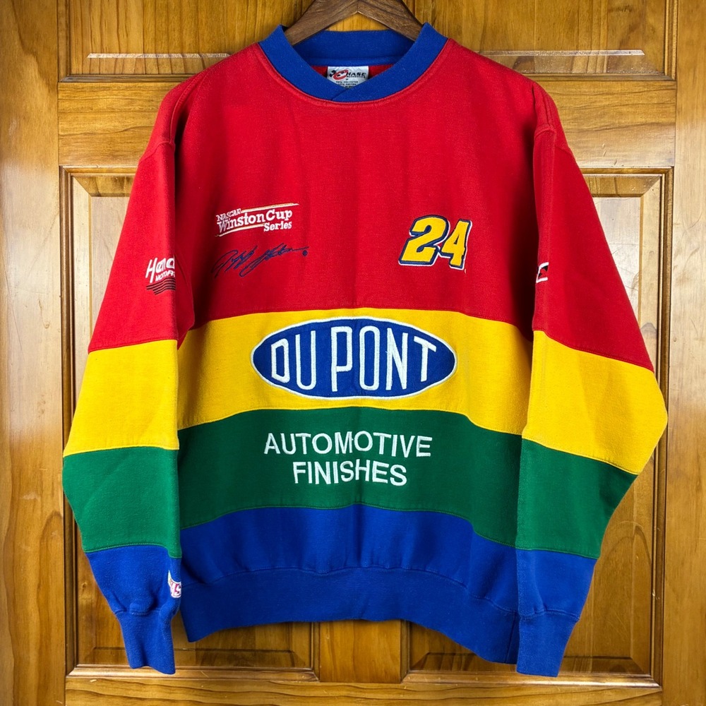 Chase Authentics Jeff Gordon 24 DuPont NASCAR Colorblock Sweatshirt Mens M 90s